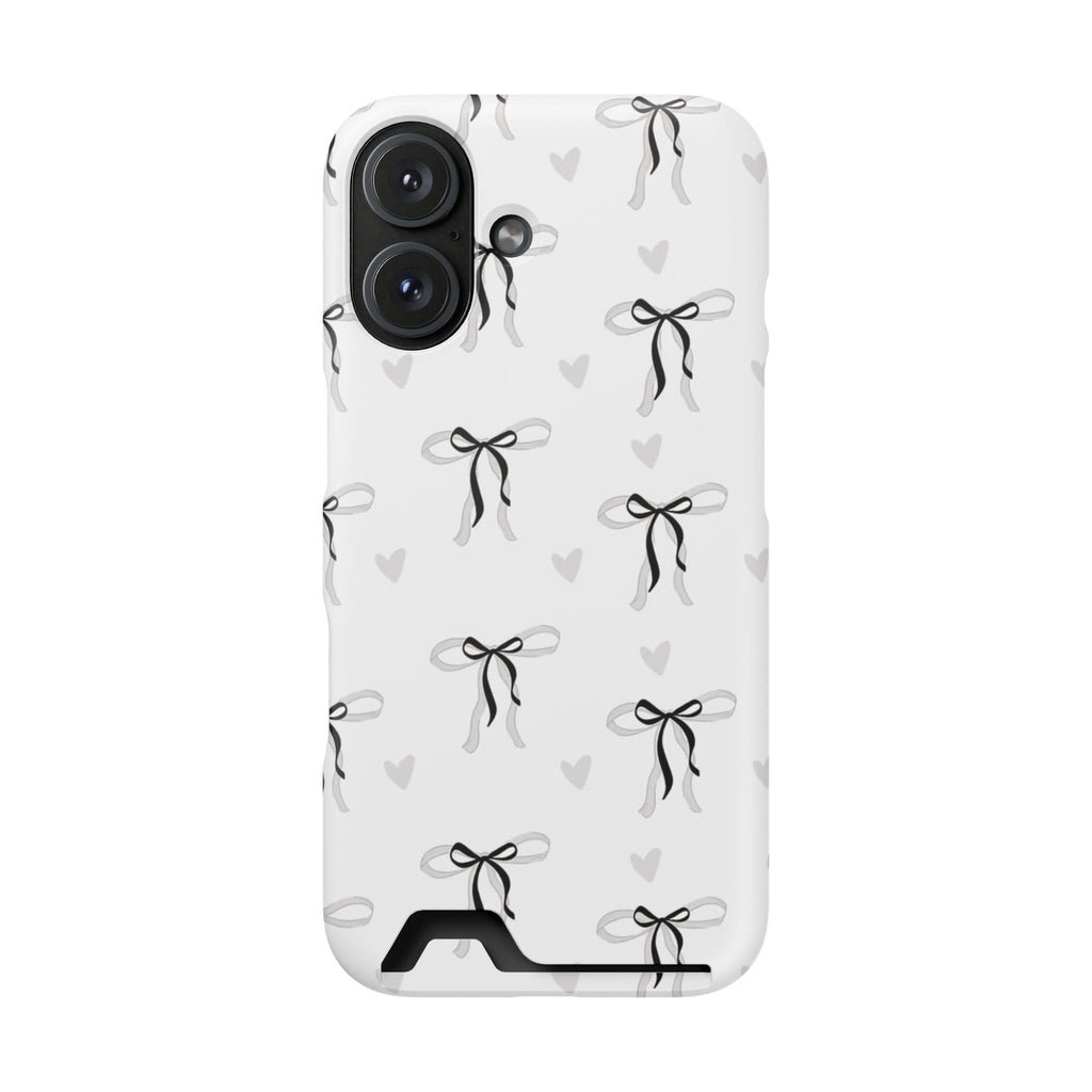 Bow & Heart Pattern Phone Case with Card Holder