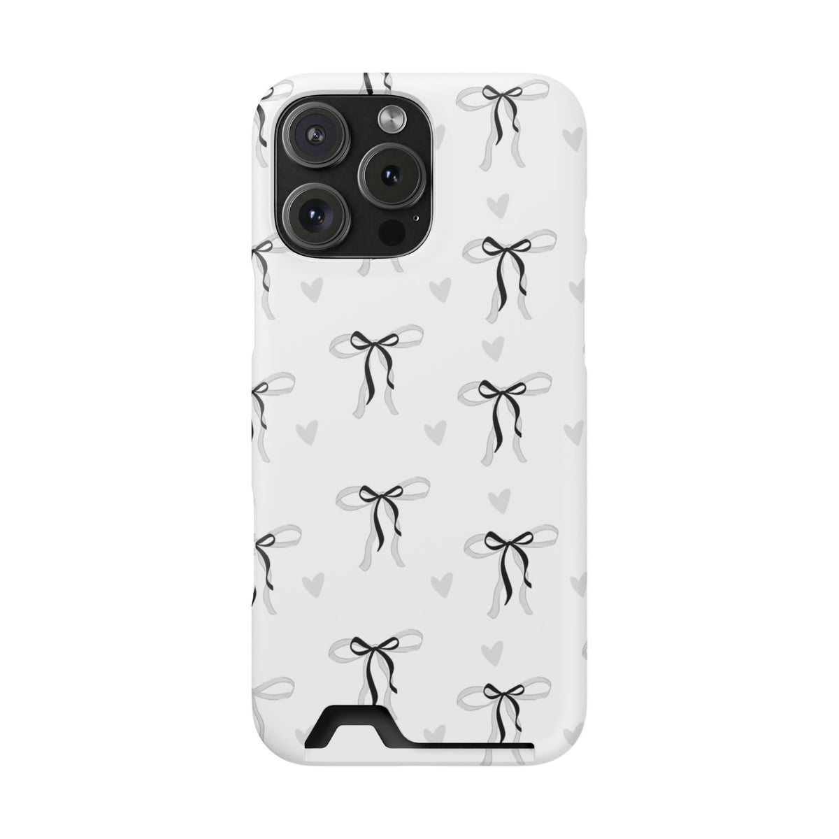 Bow & Heart Pattern Phone Case with Card Holder