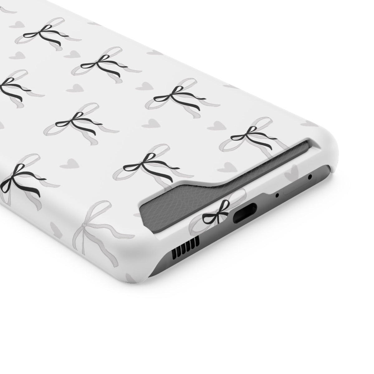 Bow & Heart Pattern Phone Case with Card Holder