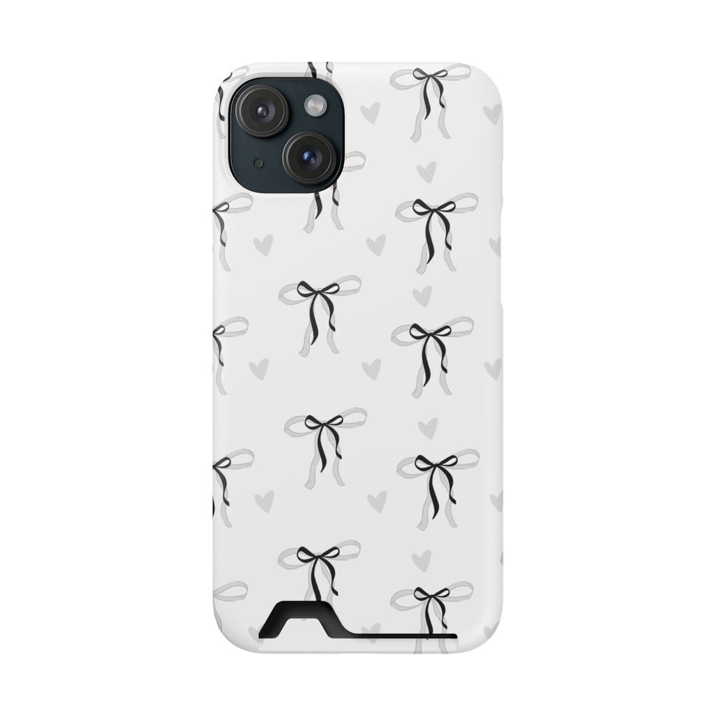 Bow & Heart Pattern Phone Case with Card Holder