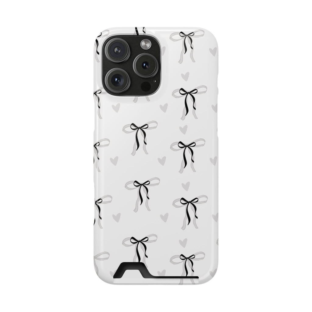 Bow & Heart Pattern Phone Case with Card Holder