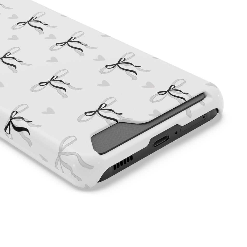 Bow & Heart Pattern Phone Case with Card Holder
