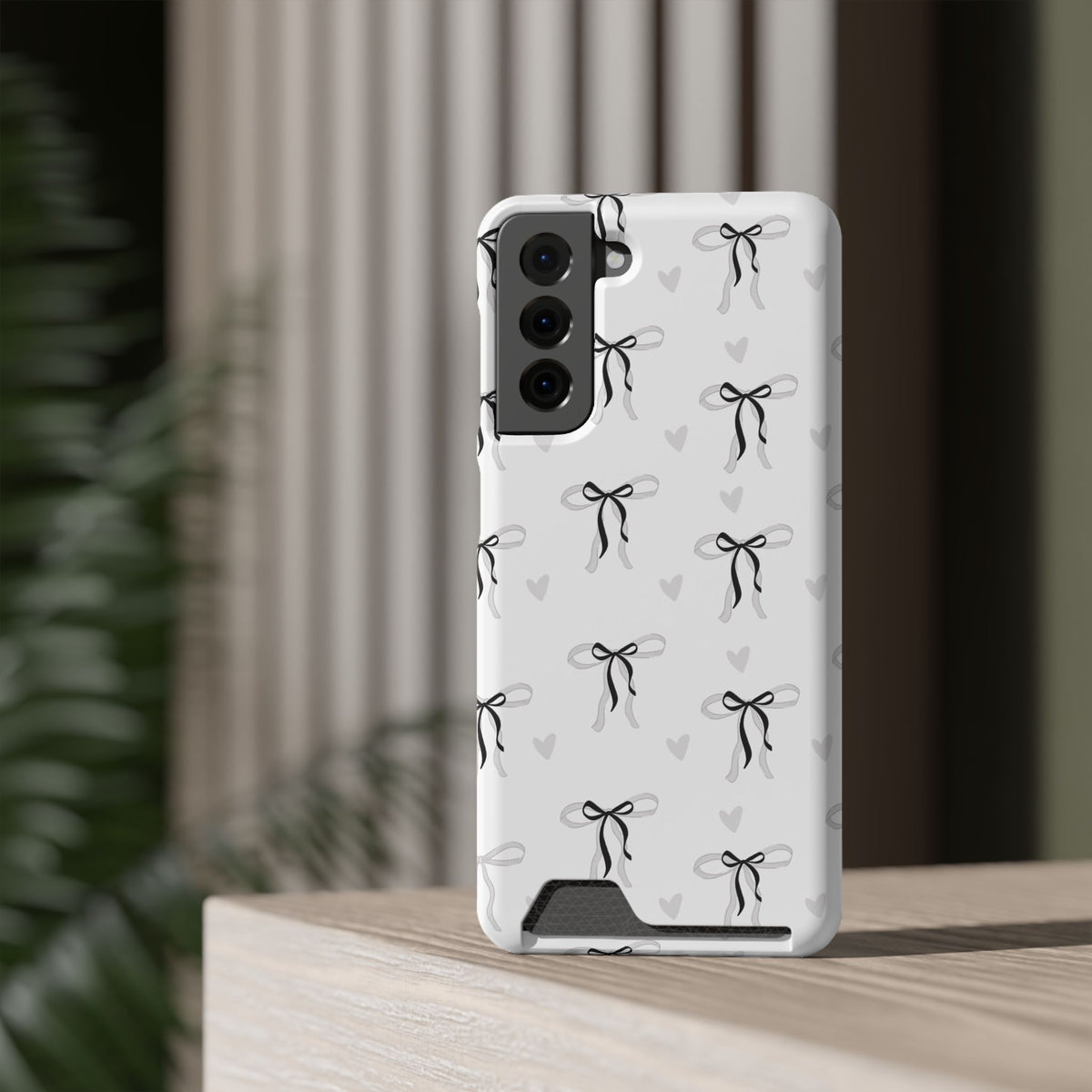 Bow & Heart Pattern Phone Case with Card Holder
