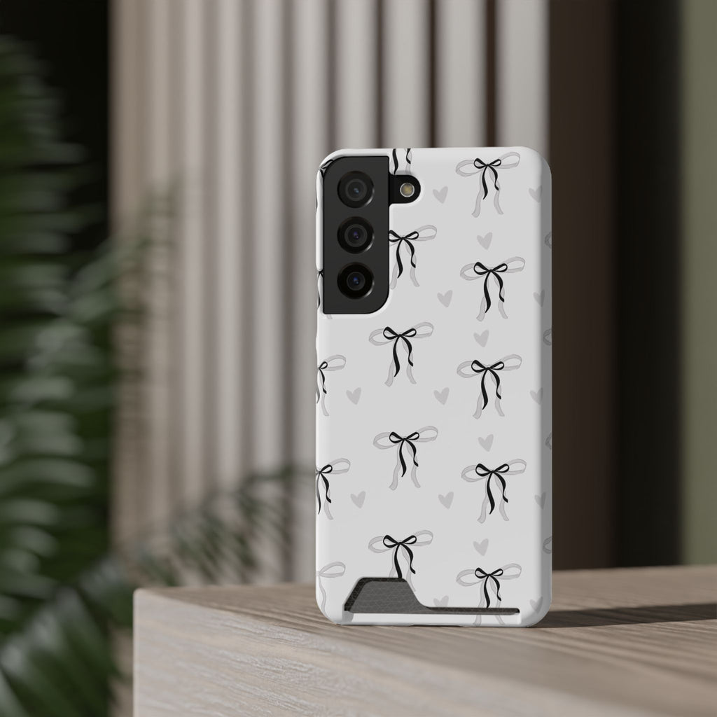 Bow & Heart Pattern Phone Case with Card Holder