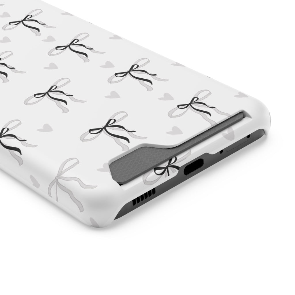 Bow & Heart Pattern Phone Case with Card Holder