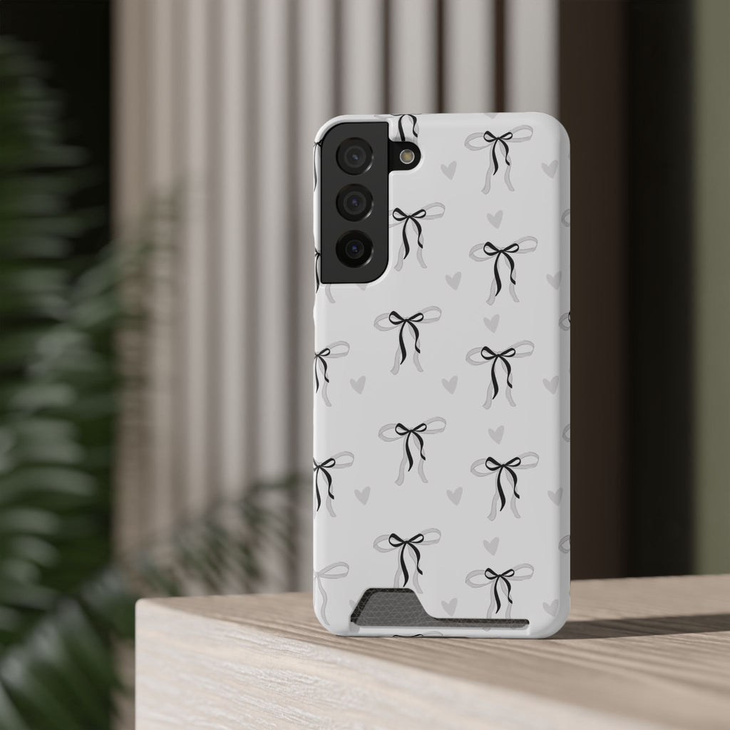 Bow & Heart Pattern Phone Case with Card Holder