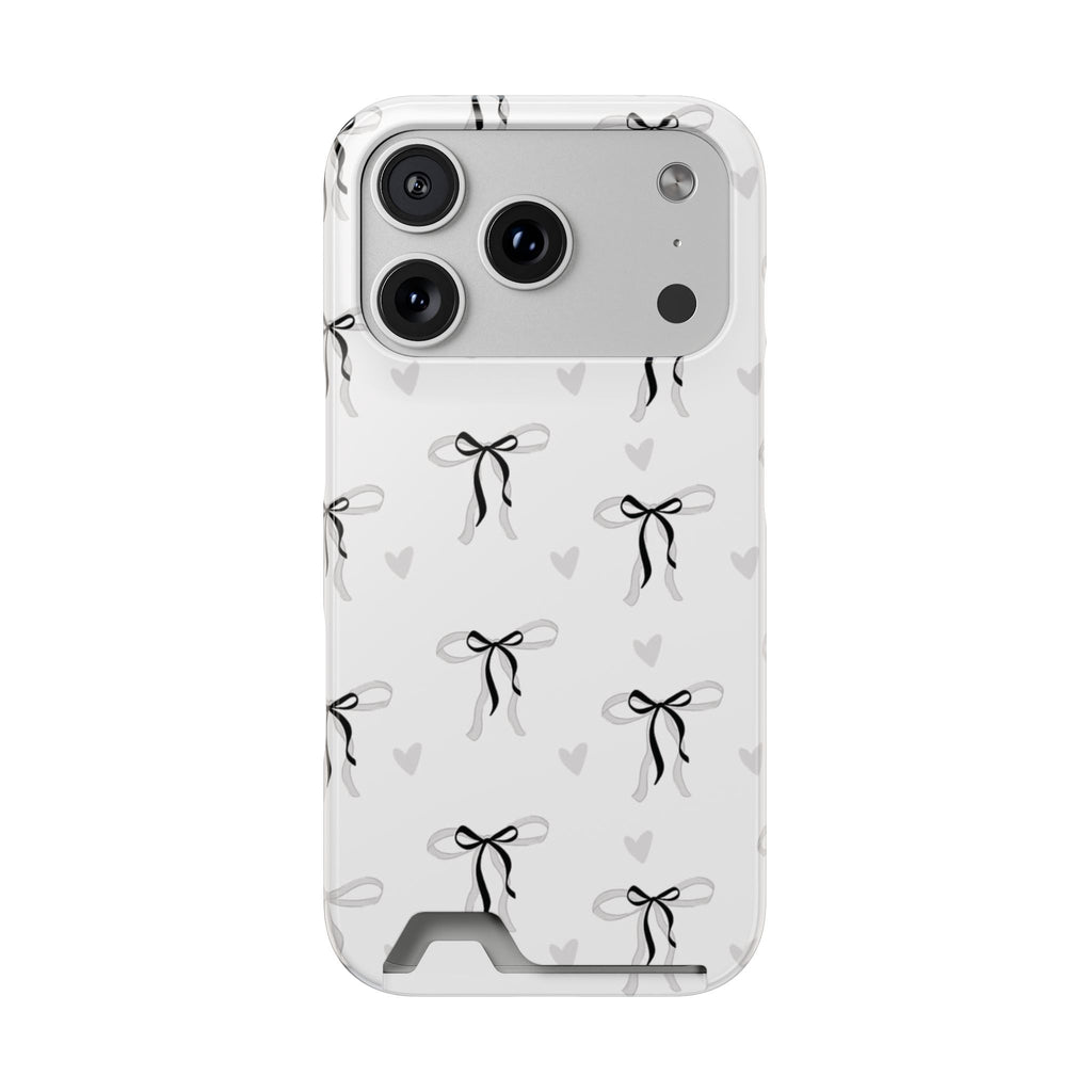 Bow & Heart Pattern Phone Case with Card Holder