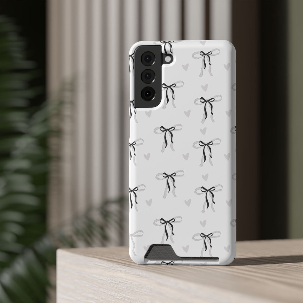 Bow & Heart Pattern Phone Case with Card Holder