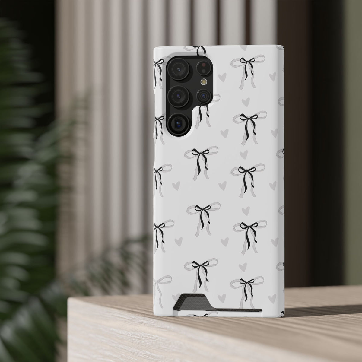 Bow & Heart Pattern Phone Case with Card Holder