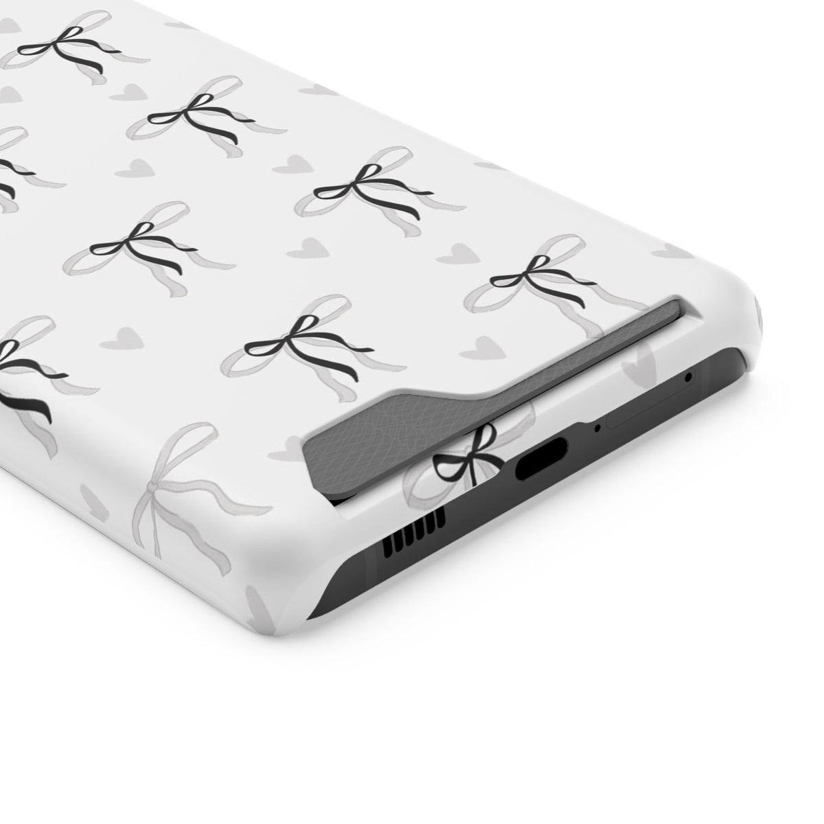 Bow & Heart Pattern Phone Case with Card Holder