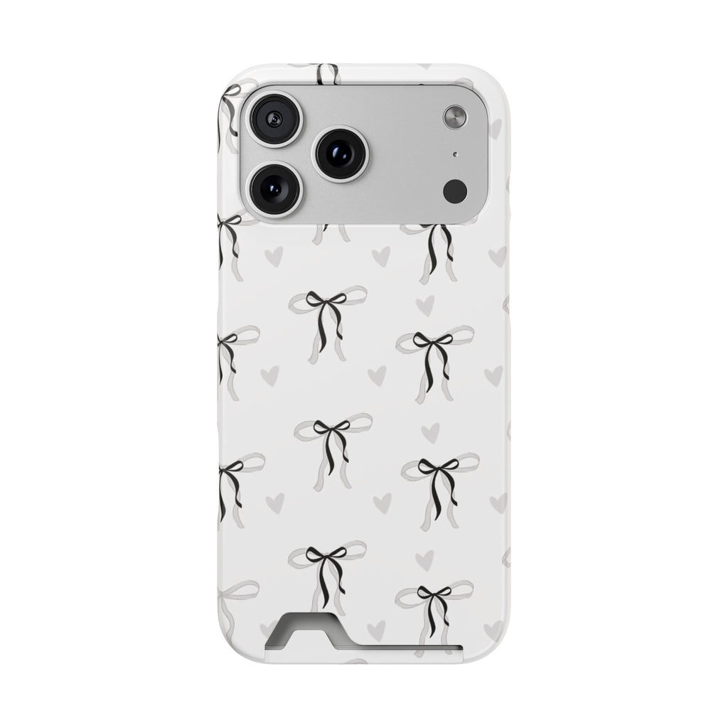 Bow & Heart Pattern Phone Case with Card Holder
