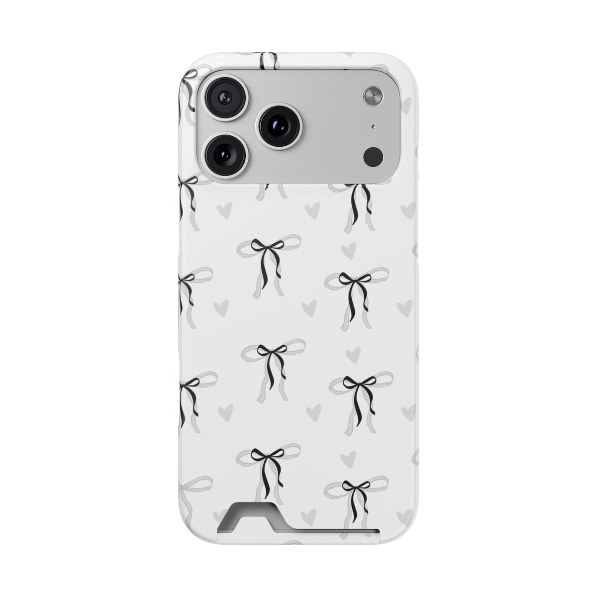 Bow & Heart Pattern Phone Case with Card Holder