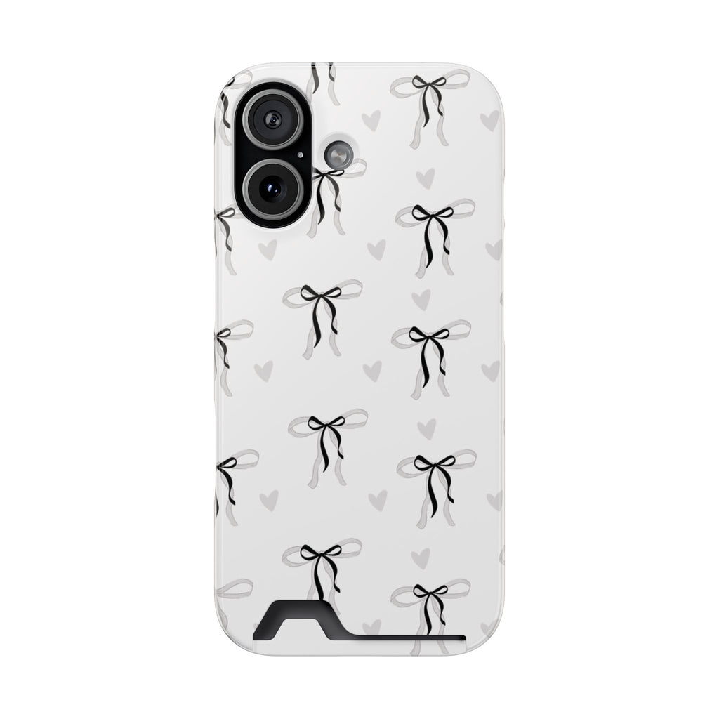 Bow & Heart Pattern Phone Case with Card Holder