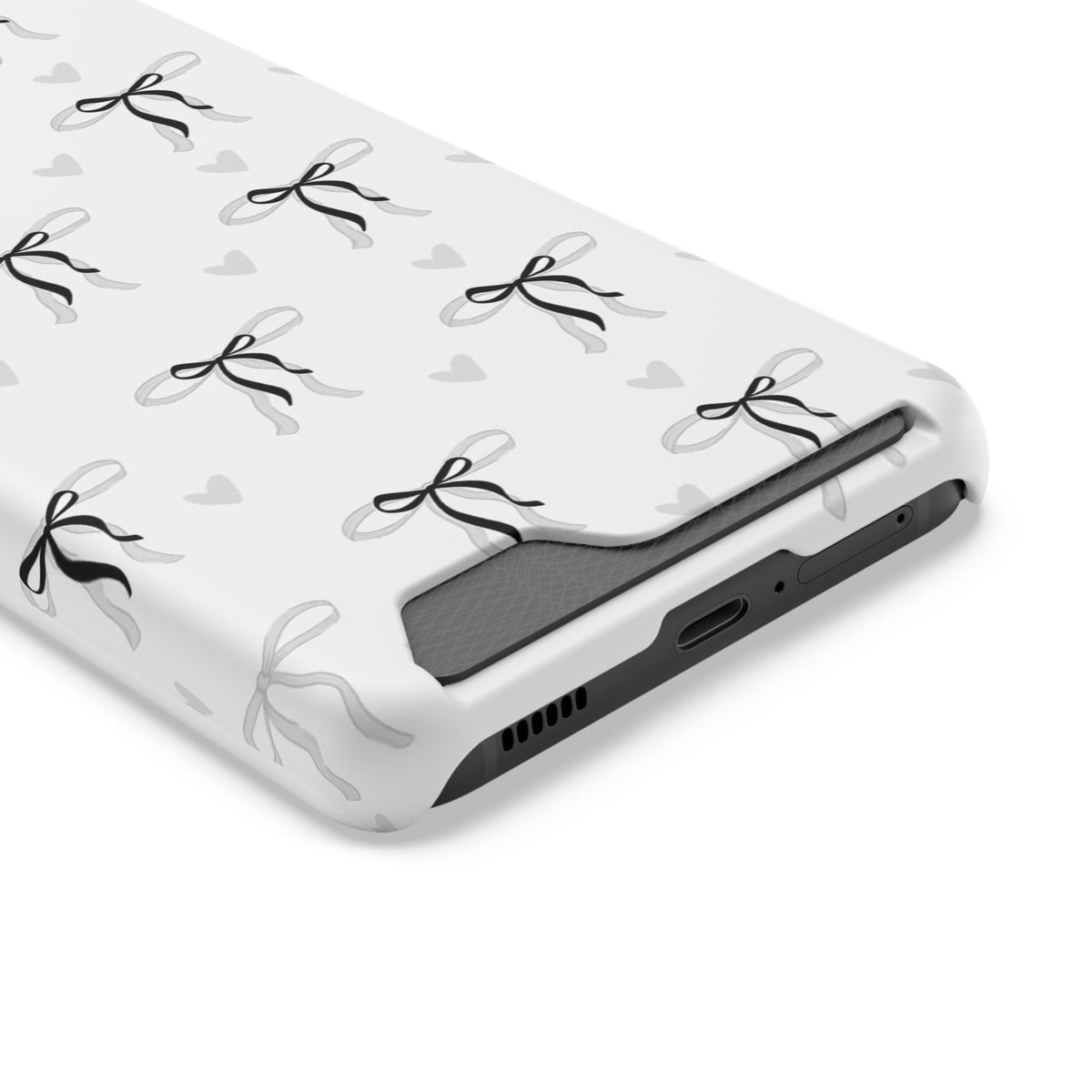 Bow & Heart Pattern Phone Case with Card Holder