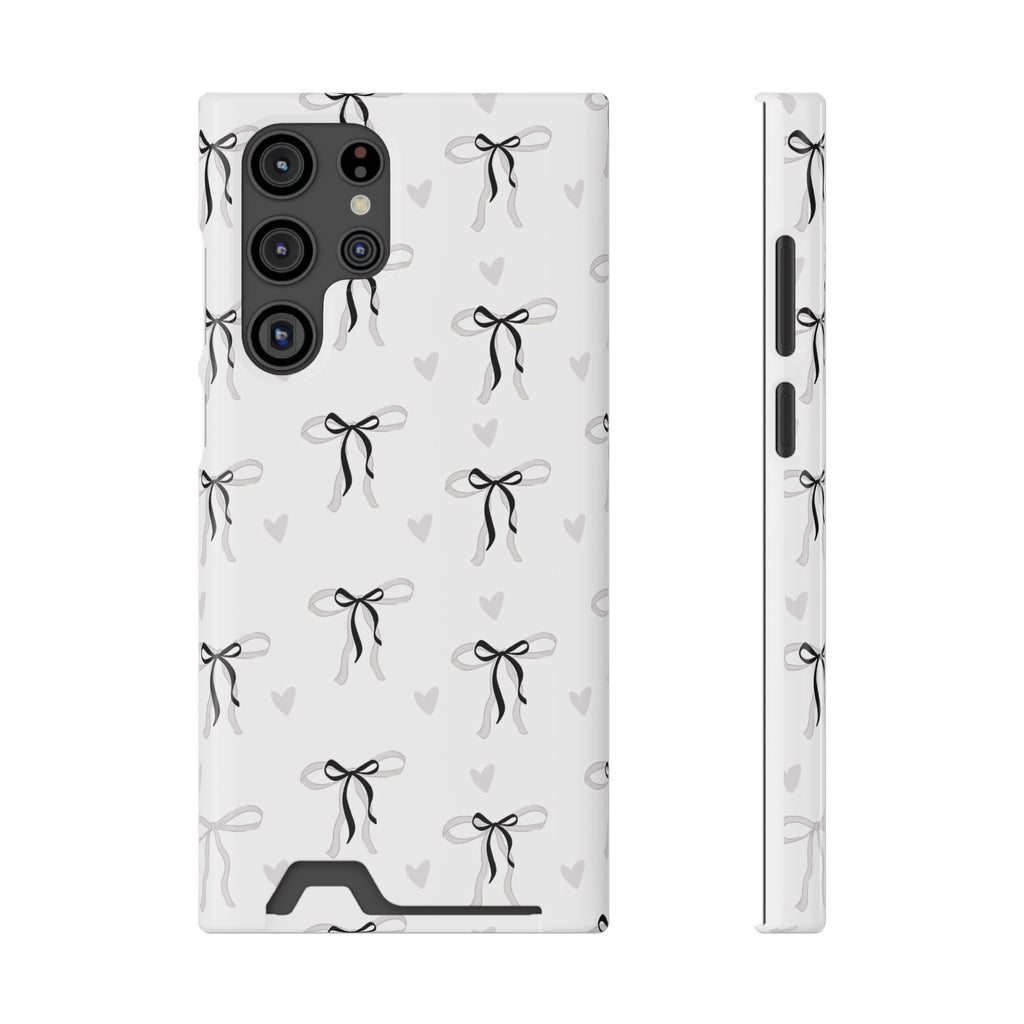 Bow & Heart Pattern Phone Case with Card Holder