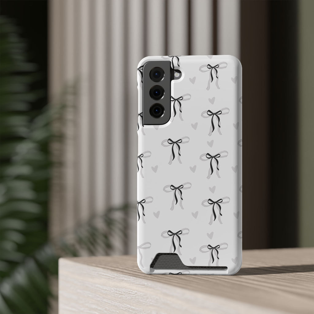 Bow & Heart Pattern Phone Case with Card Holder