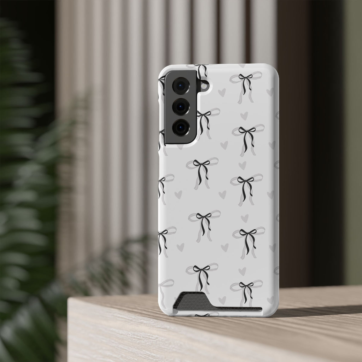 Bow & Heart Pattern Phone Case with Card Holder