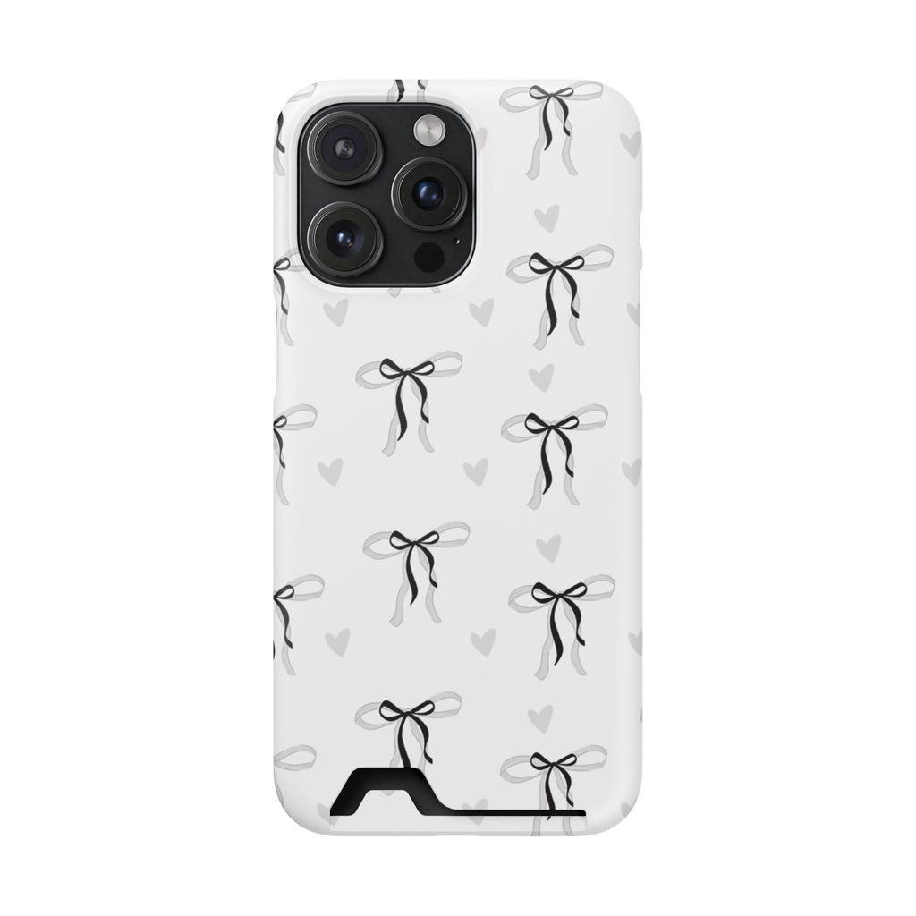 Bow & Heart Pattern Phone Case with Card Holder