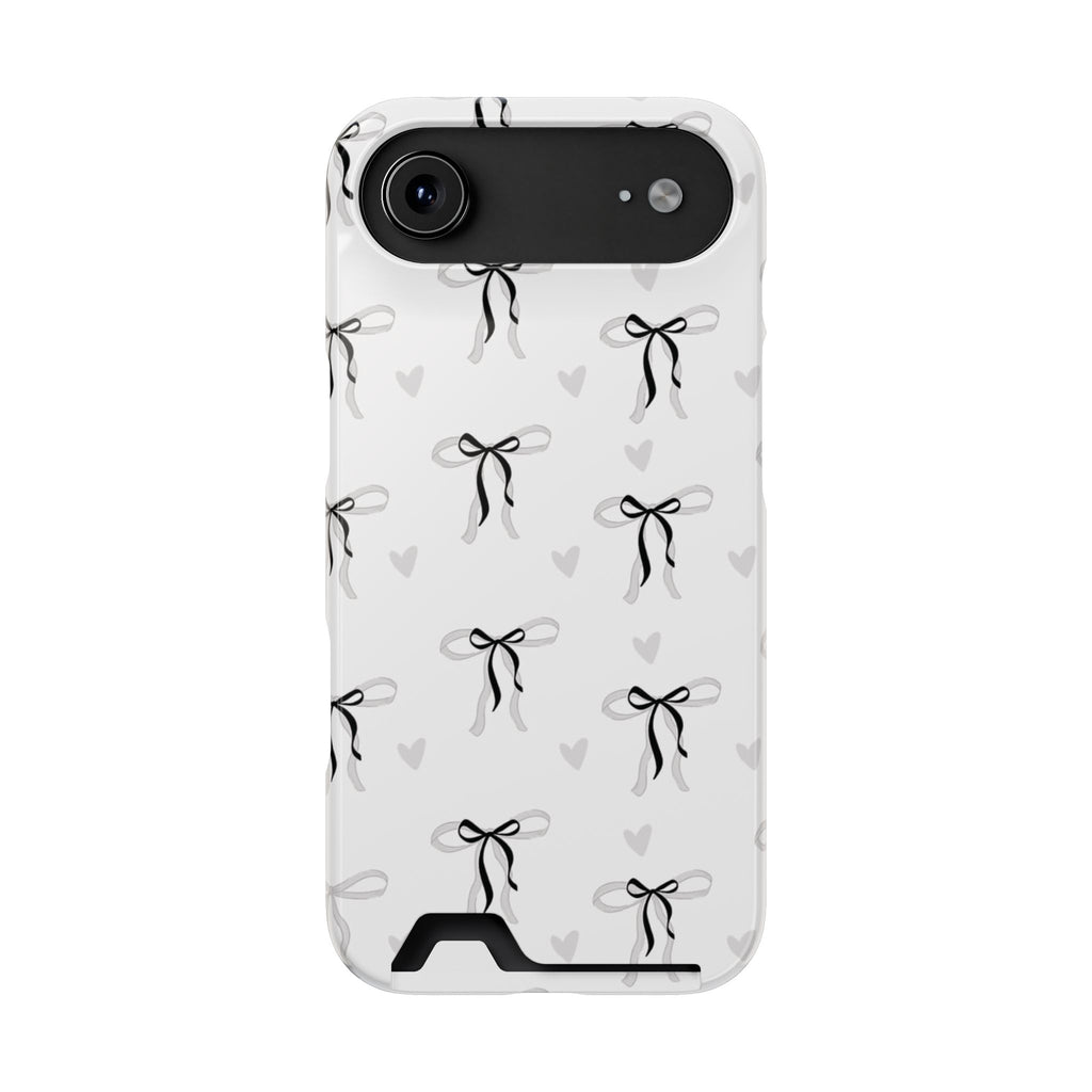 Bow & Heart Pattern Phone Case with Card Holder