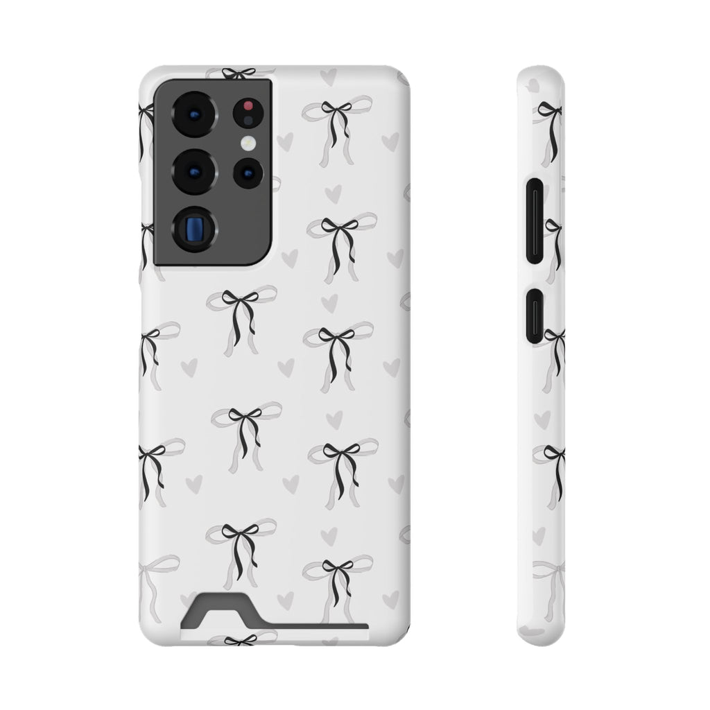 Bow & Heart Pattern Phone Case with Card Holder