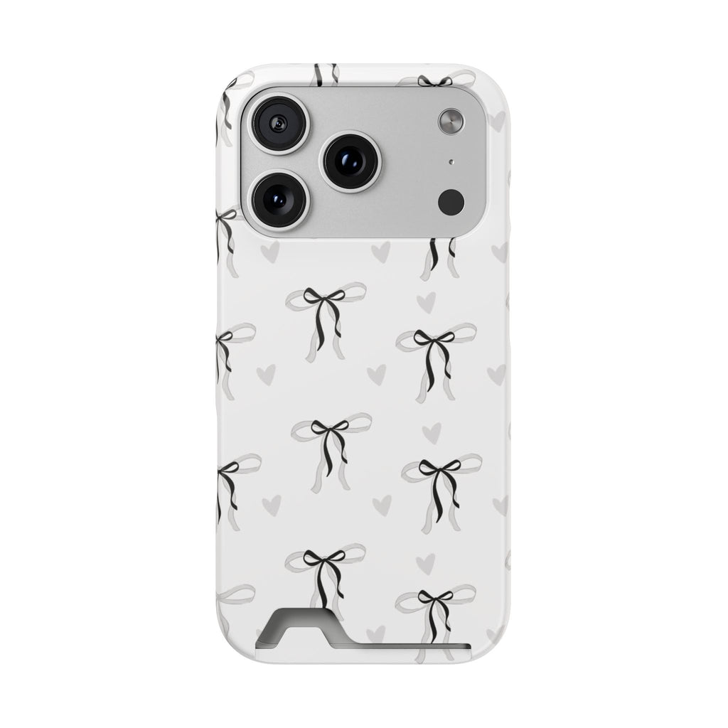 Bow & Heart Pattern Phone Case with Card Holder