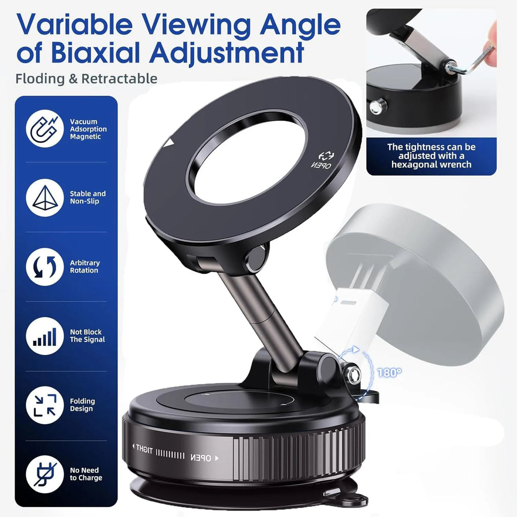 Upgraded Foldable Magnetic Phone Holder – 360° Rotatable Suction Mount for Car Dashboard, Desk & Gym,ABS with Wrench & Mount Pad