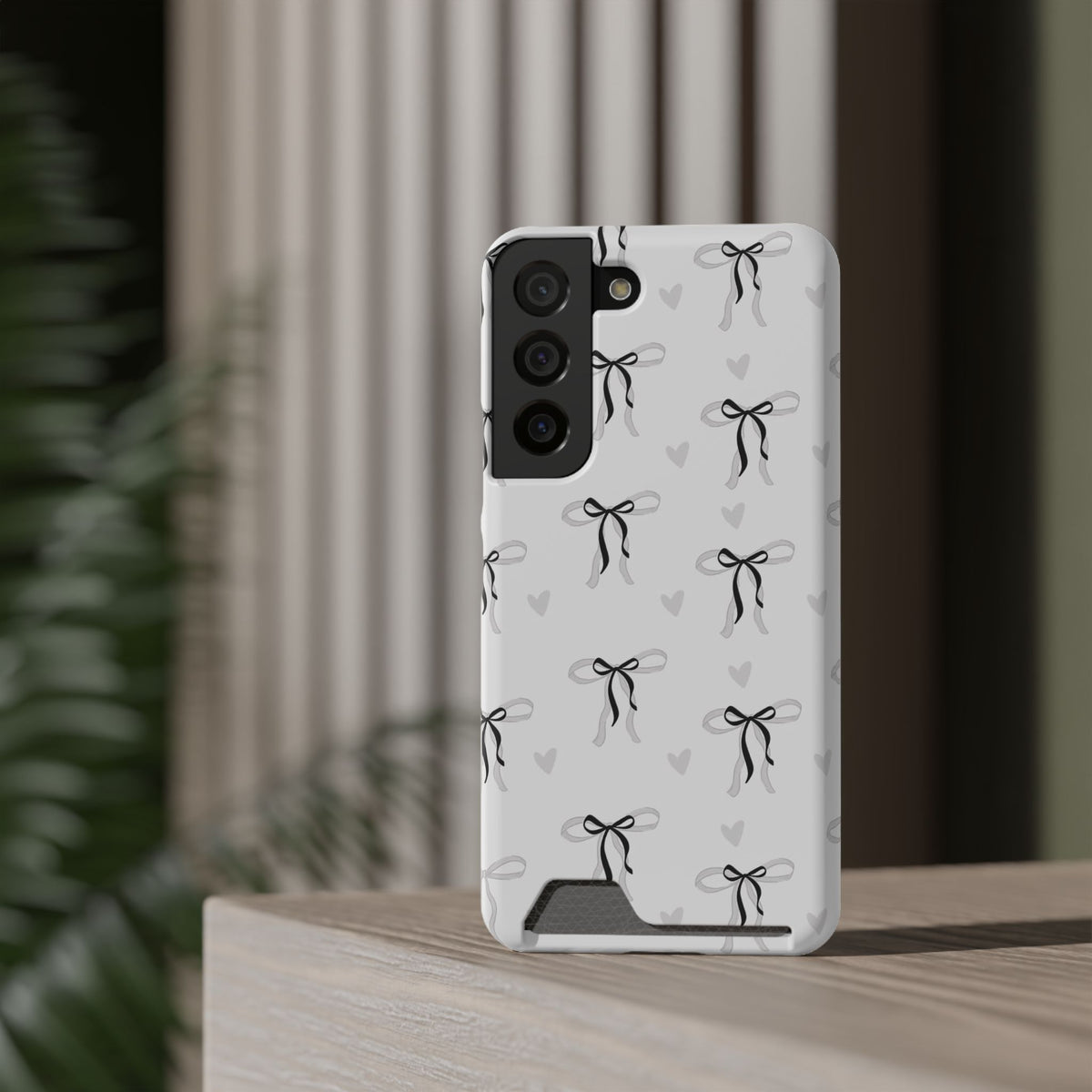 Bow & Heart Pattern Phone Case with Card Holder