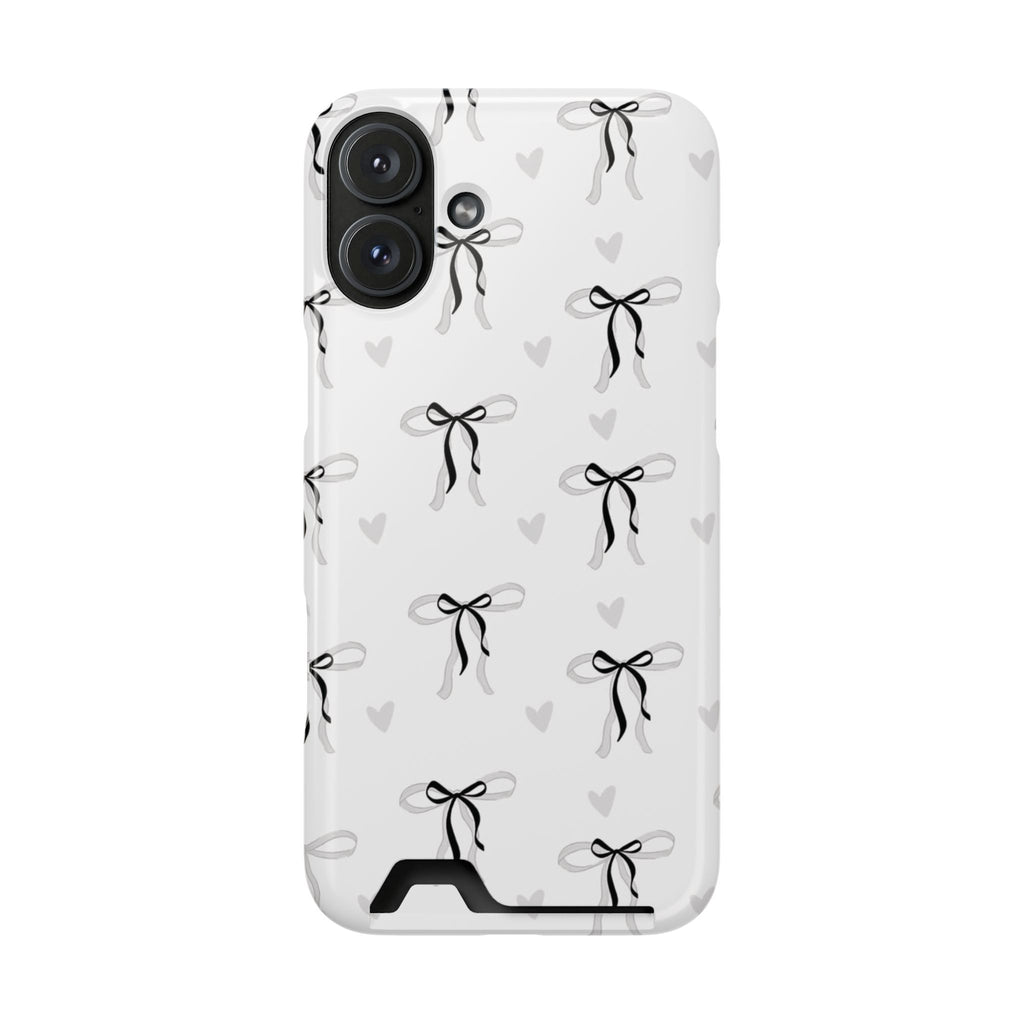 Bow & Heart Pattern Phone Case with Card Holder