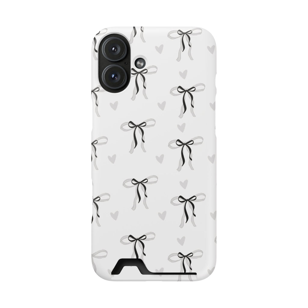 Bow & Heart Pattern Phone Case with Card Holder
