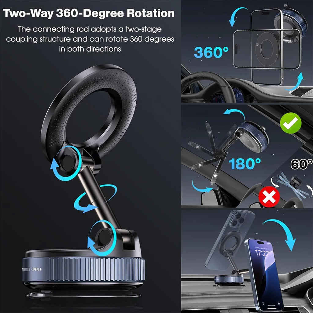 Upgraded Foldable Magnetic Phone Holder – 360° Rotatable Suction Mount for Car Dashboard, Desk & Gym,ABS with Wrench & Mount Pad