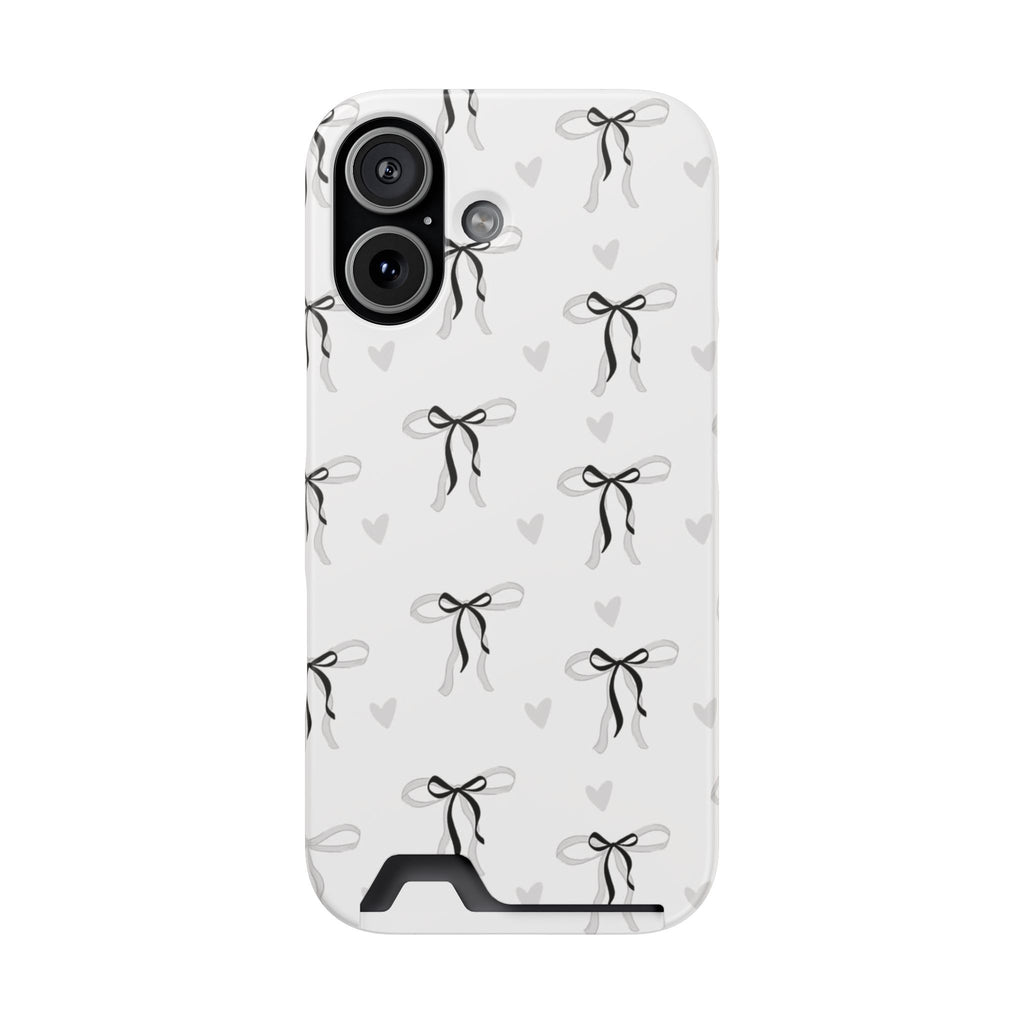 Bow & Heart Pattern Phone Case with Card Holder