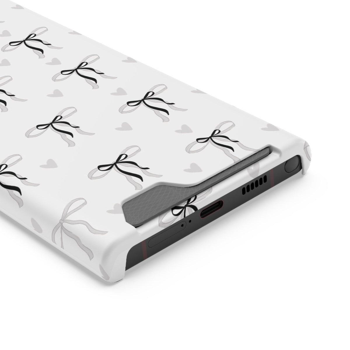 Bow & Heart Pattern Phone Case with Card Holder