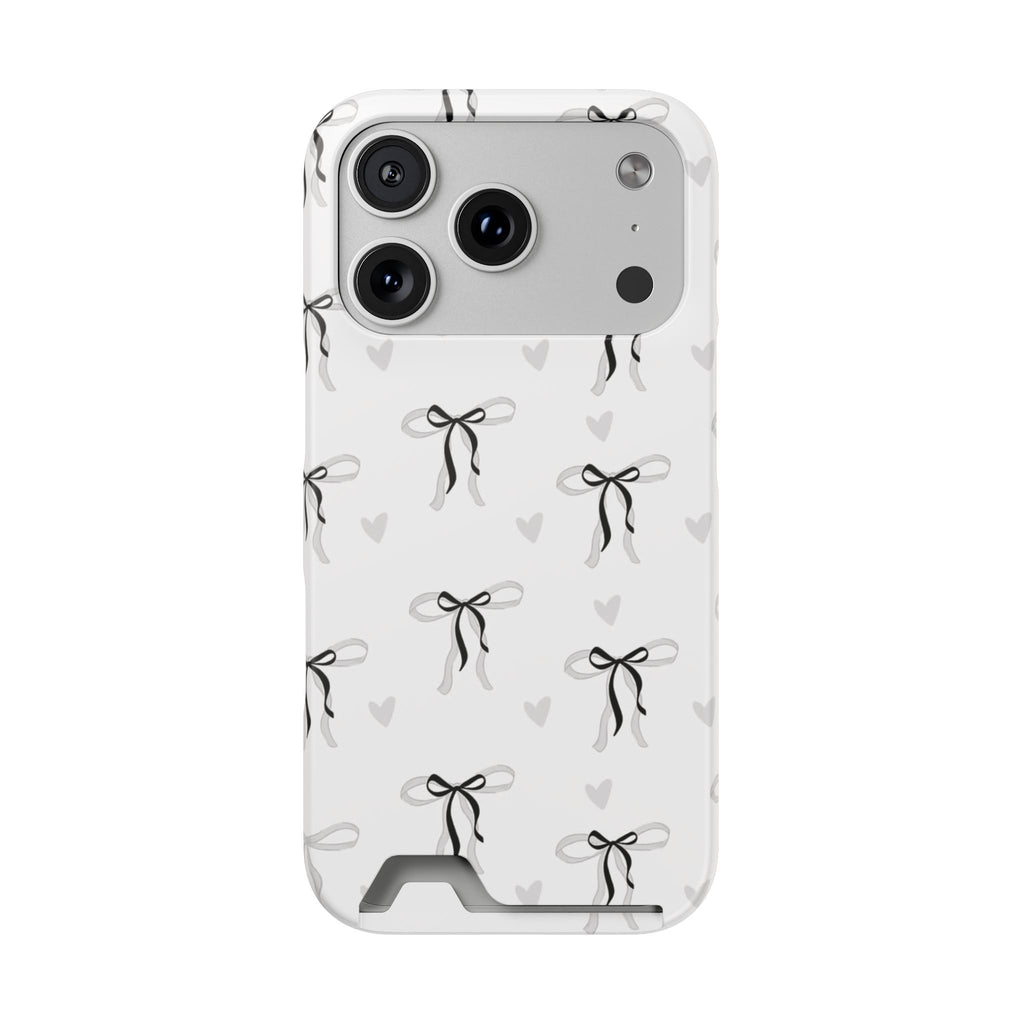 Bow & Heart Pattern Phone Case with Card Holder