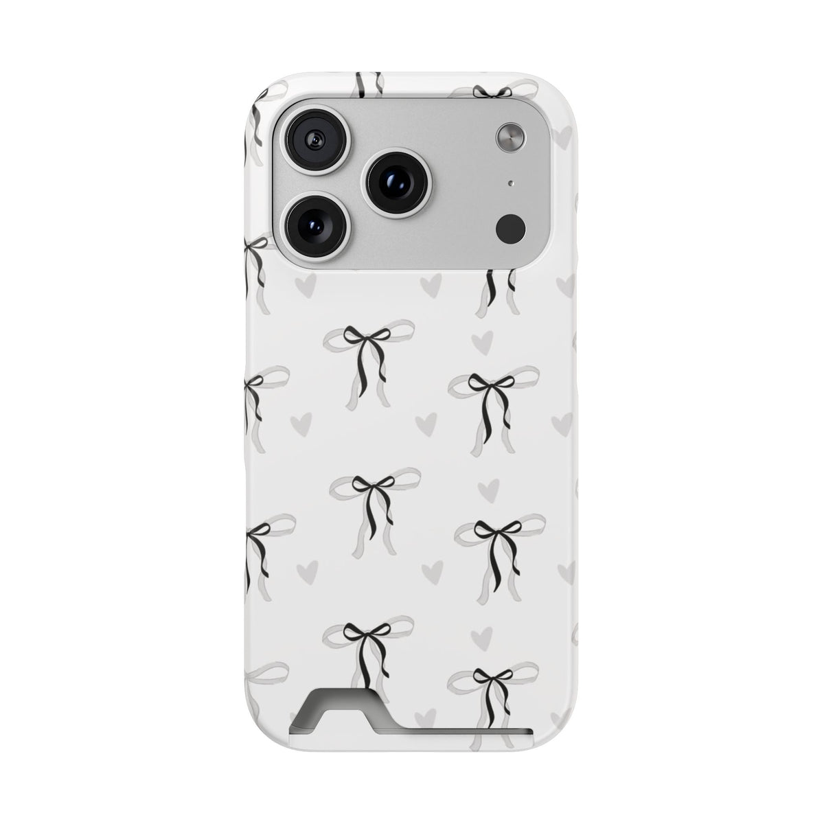 Bow & Heart Pattern Phone Case with Card Holder