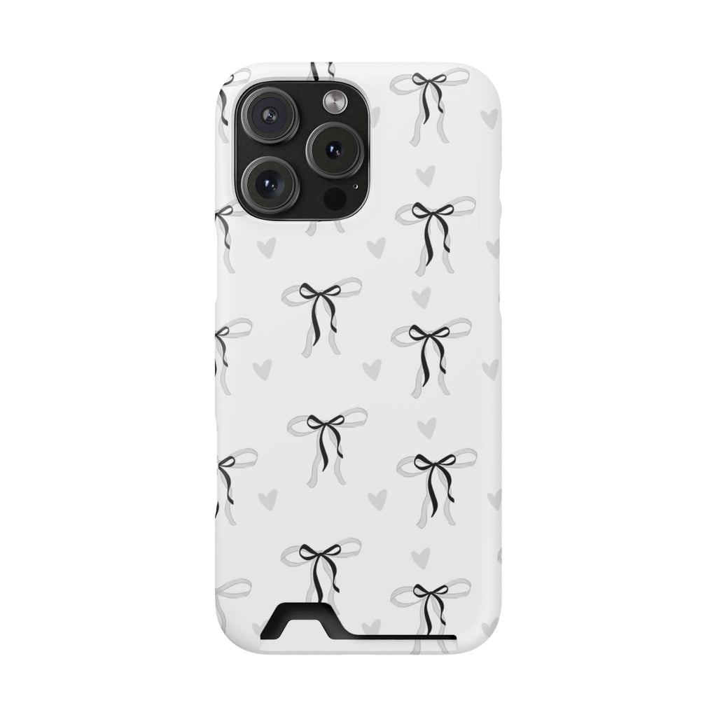 Bow & Heart Pattern Phone Case with Card Holder