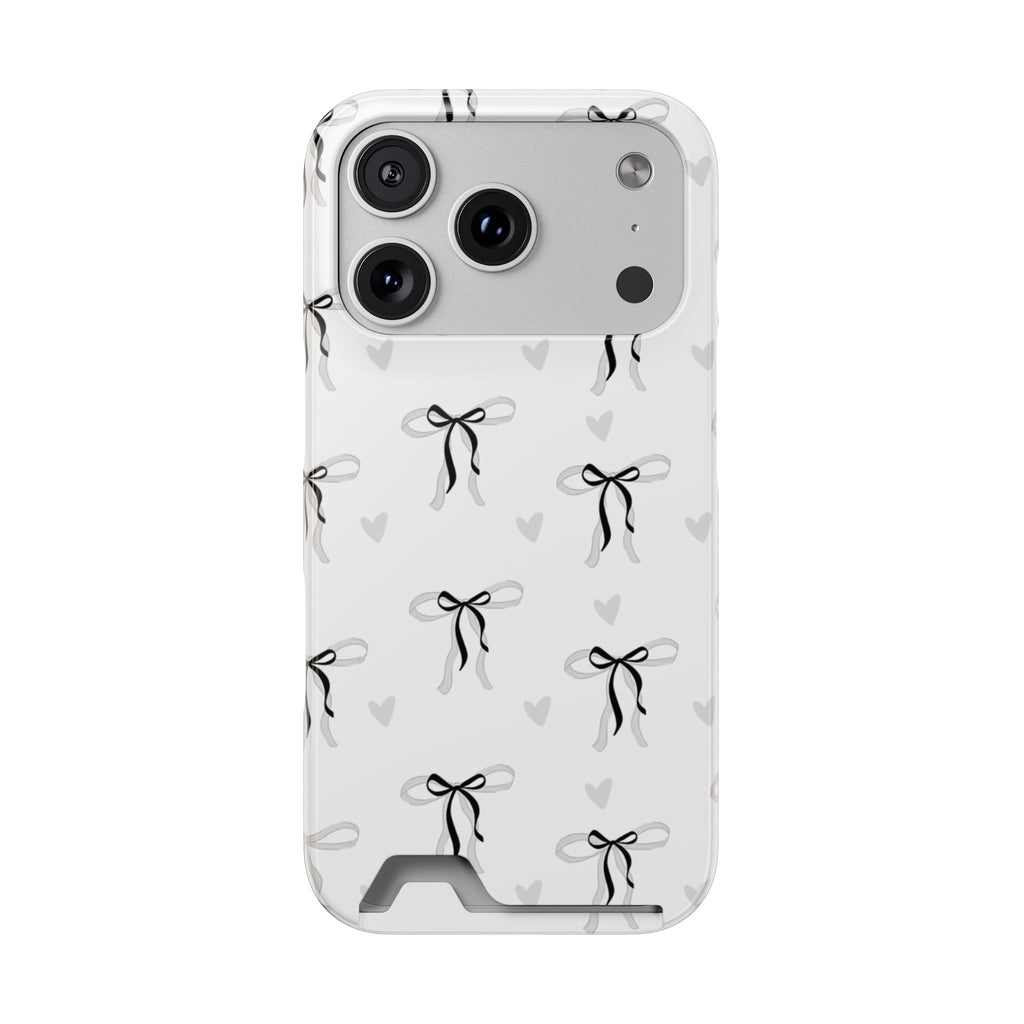 Bow & Heart Pattern Phone Case with Card Holder