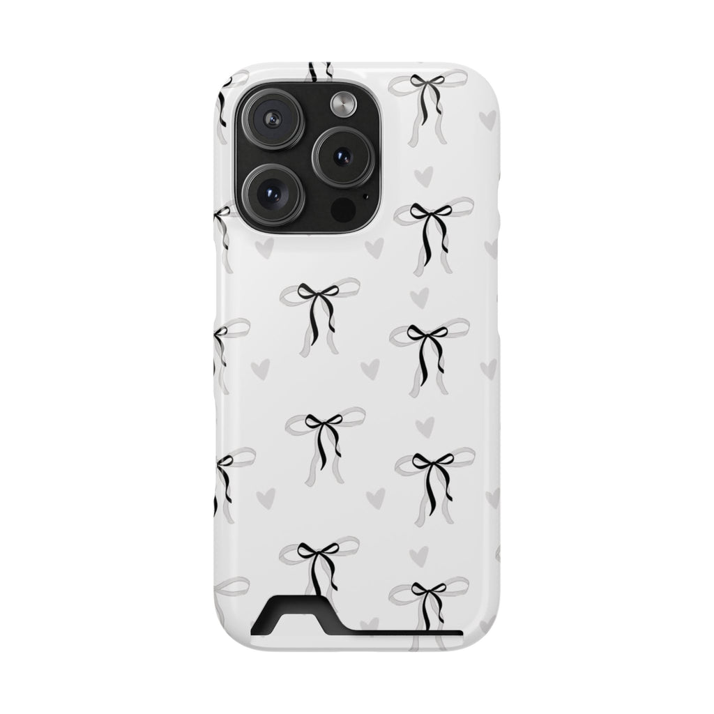 Bow & Heart Pattern Phone Case with Card Holder