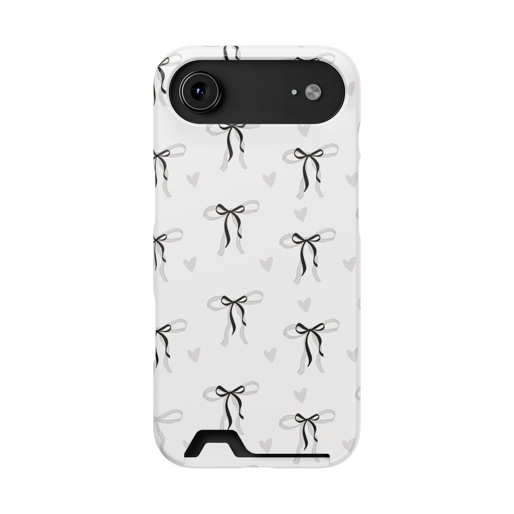 Bow & Heart Pattern Phone Case with Card Holder