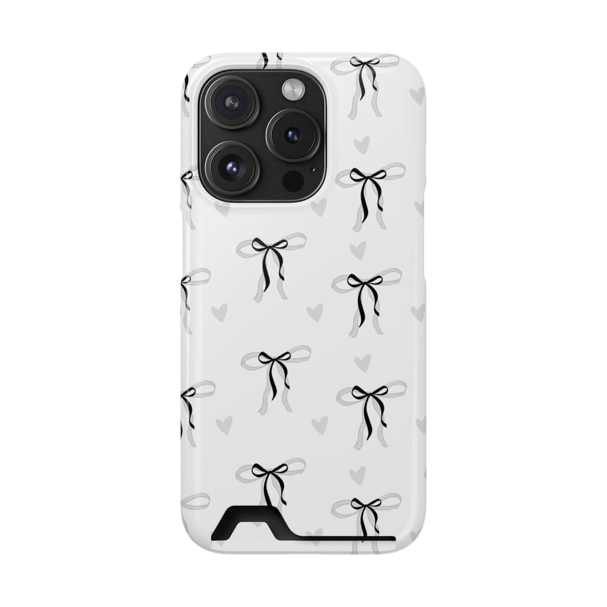 Bow & Heart Pattern Phone Case with Card Holder