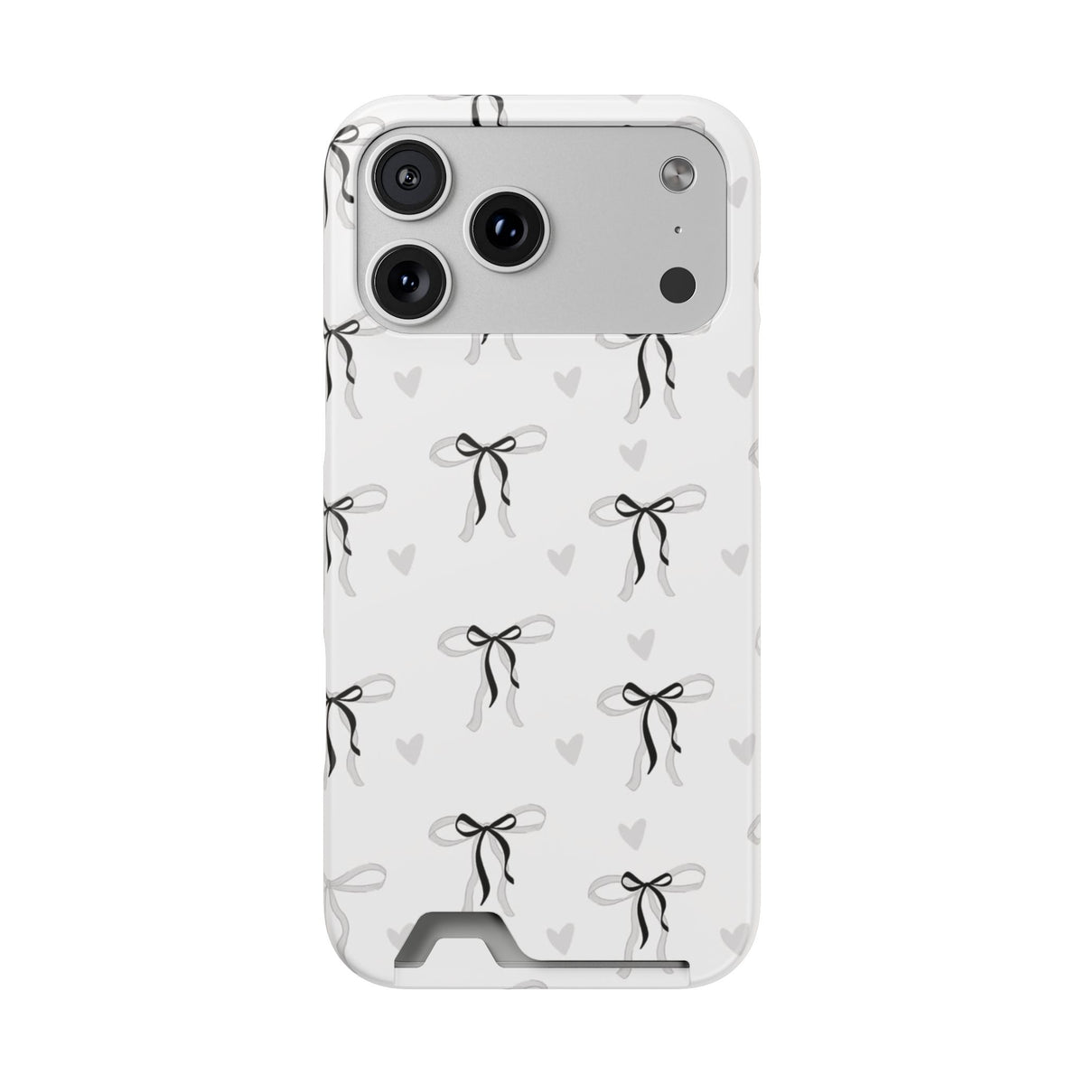 Bow & Heart Pattern Phone Case with Card Holder