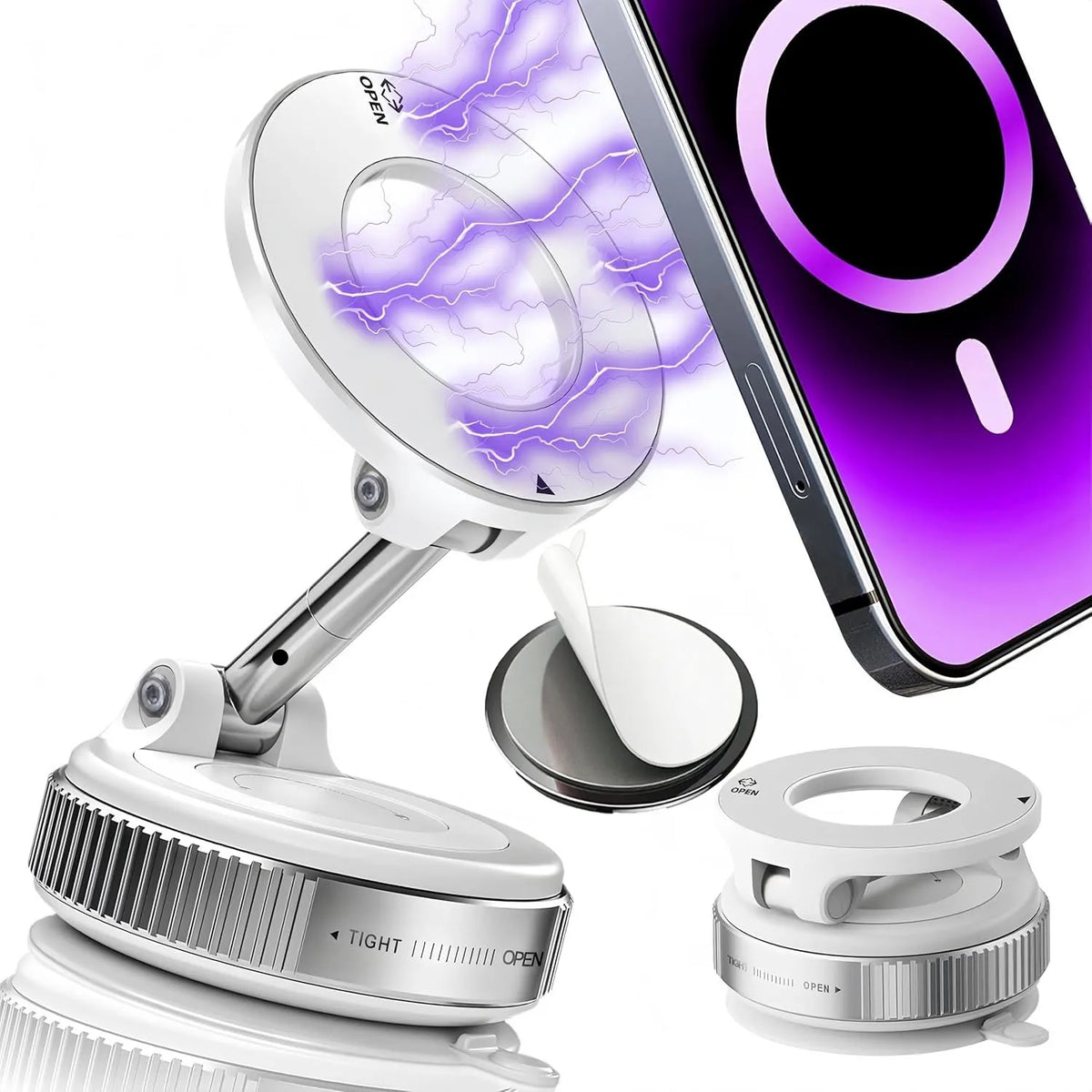 Upgraded Foldable Magnetic Phone Holder – 360° Rotatable Suction Mount for Car Dashboard, Desk & Gym,ABS with Wrench & Mount Pad