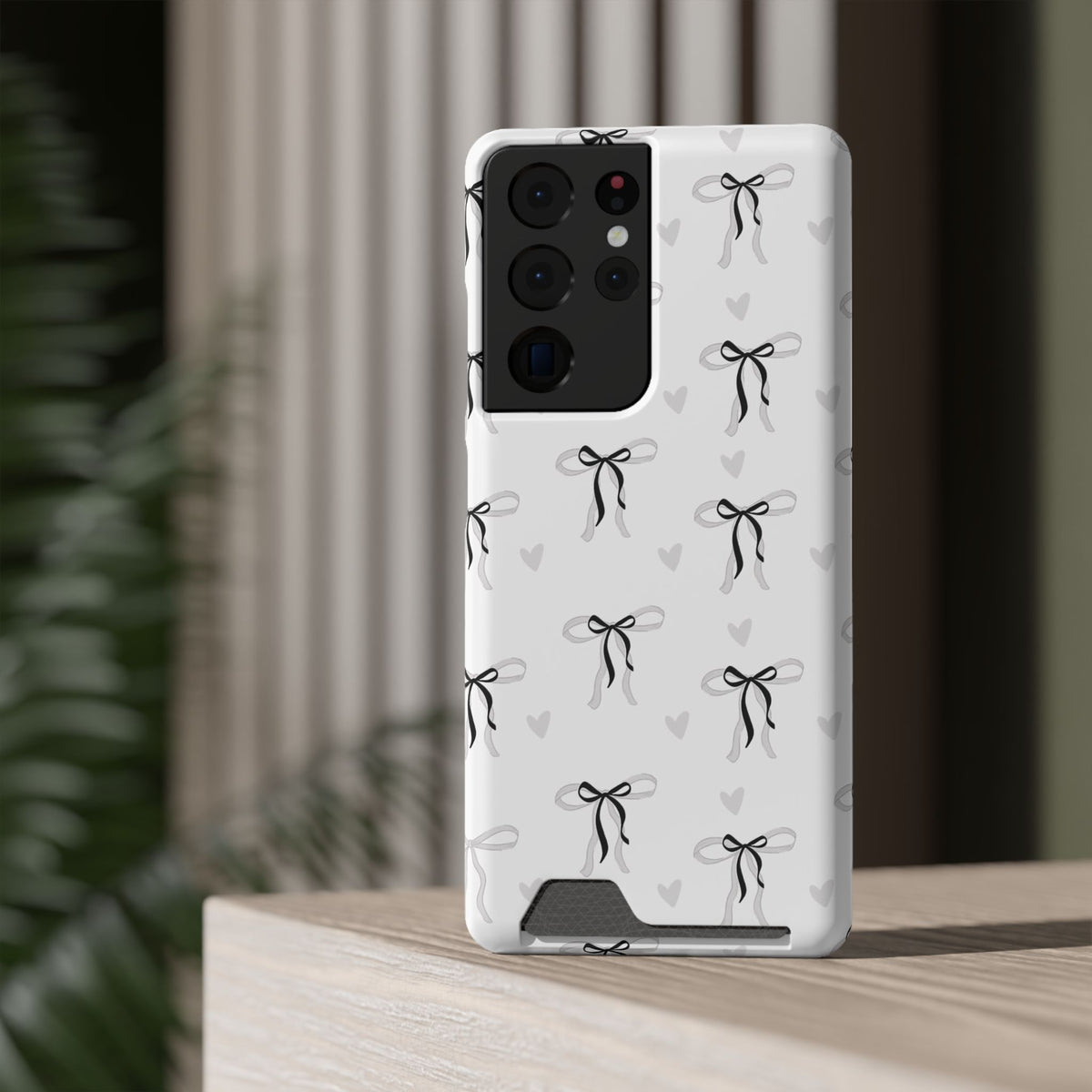 Bow & Heart Pattern Phone Case with Card Holder