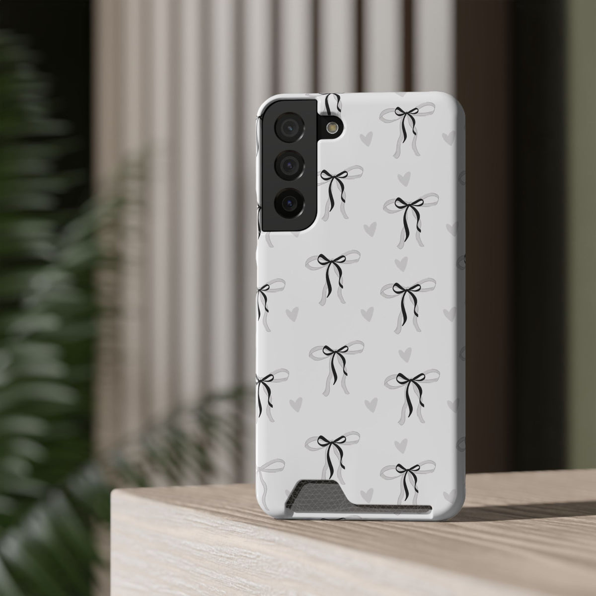 Bow & Heart Pattern Phone Case with Card Holder