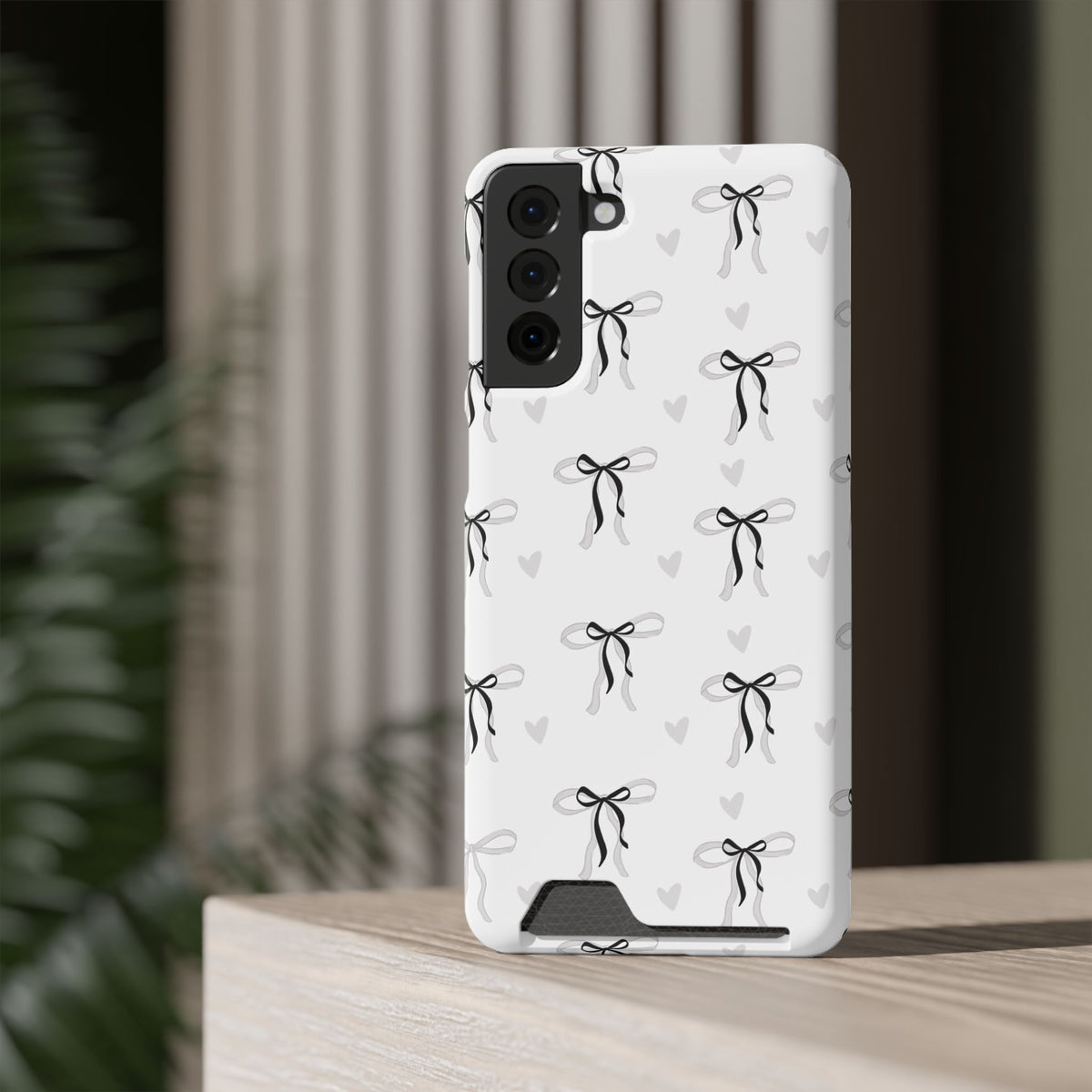 Bow & Heart Pattern Phone Case with Card Holder