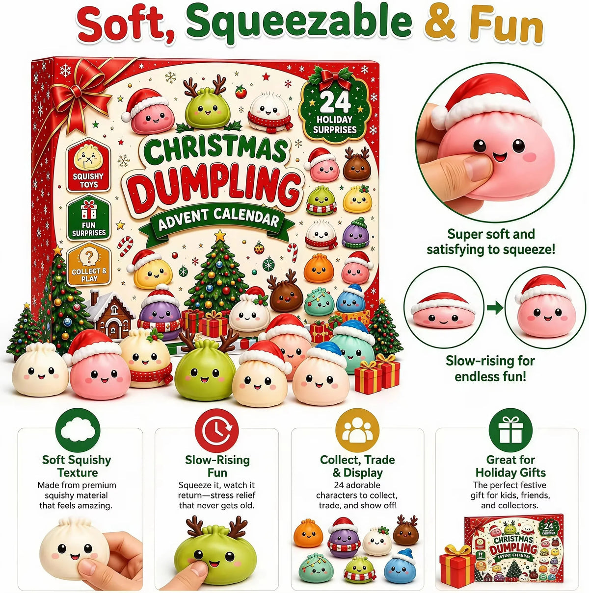 Dumpling Squishy Advent Calendar Christmas 2026 24 Days Countdown Slow Rising Squeeze Sensory Fidget Home Decor Holiday Gifts