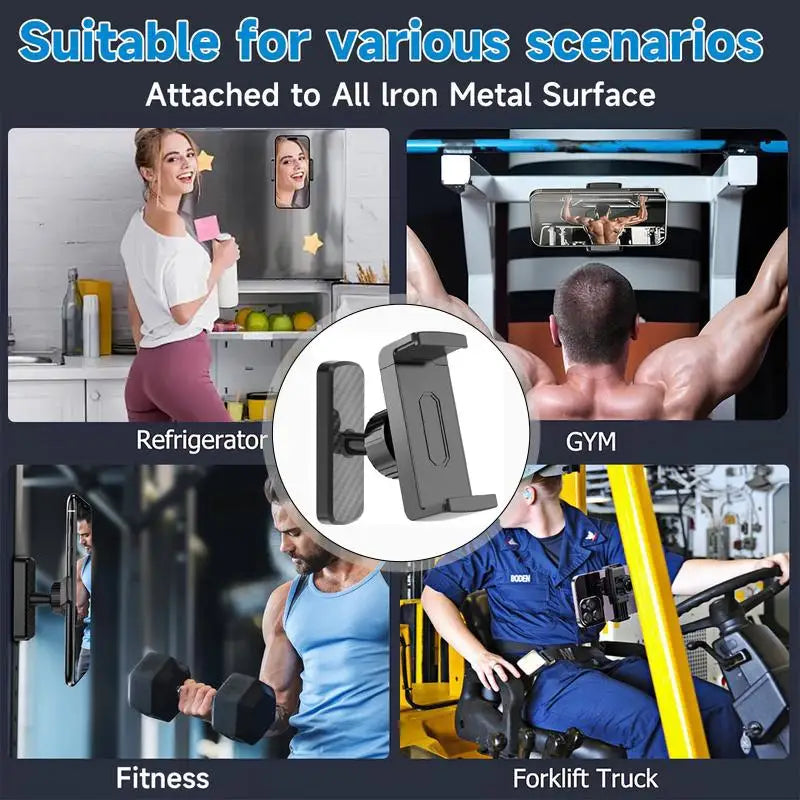 Magnetic Phone Holder for Gym 360° Adjustable, Strong Portable Magnet Phone Mount for Workout Recording, for All Smartphones